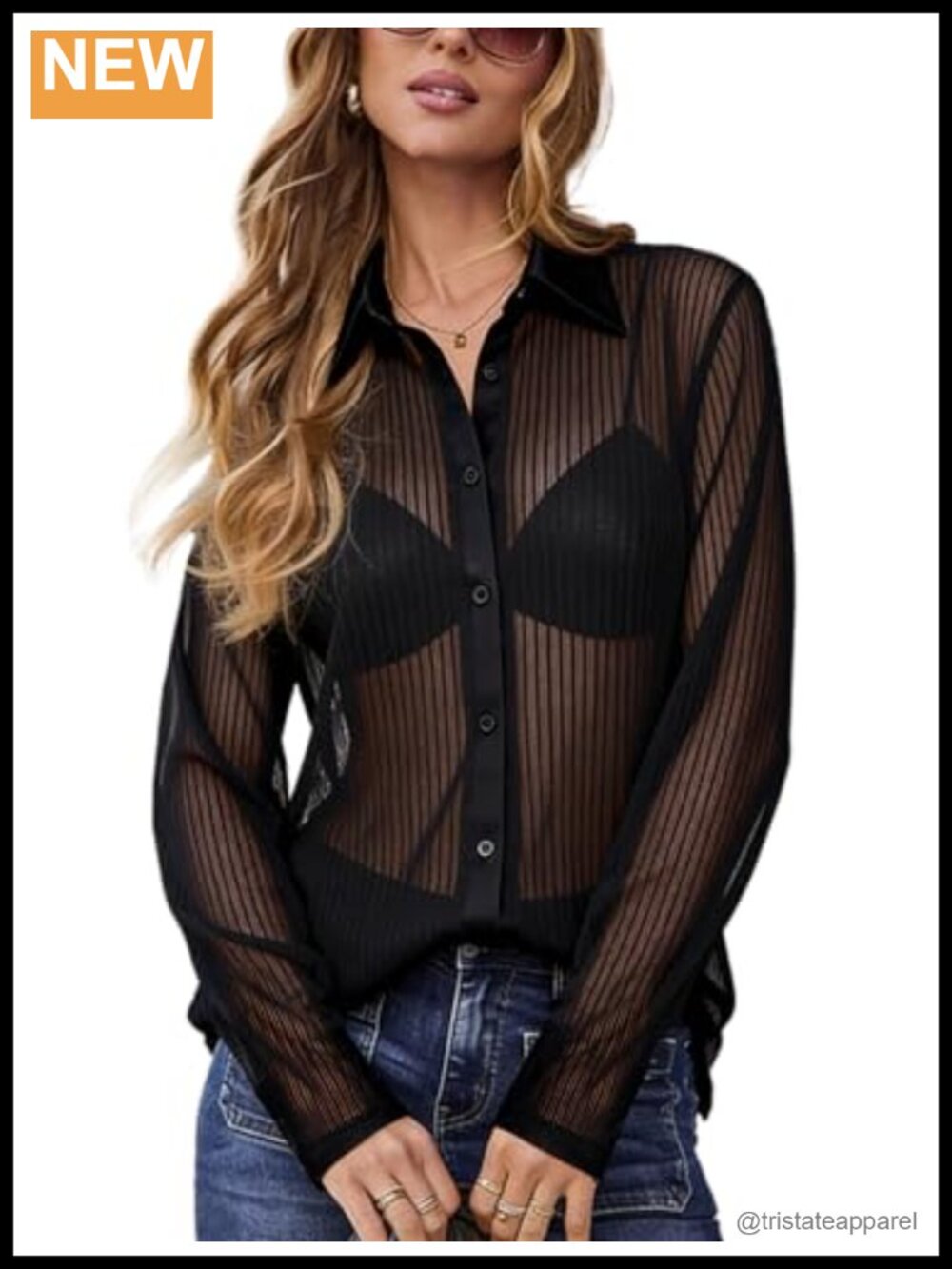 Sheer Mesh Long Sleeve Button Up Shirt Sexy See Through Blouse